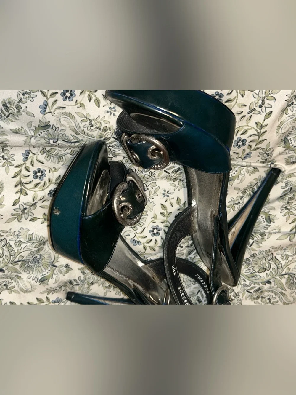 Stuart Weitzman Dark Teal Platform Stiletto Sandals with Buckle